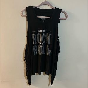 Disney Parks Peace Love Rock & Roll Rock's Roller Coaster Fringed Top Size XS